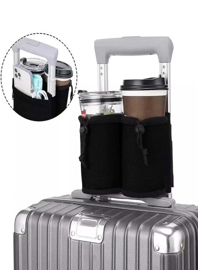 حامل أكواب الأمتعة، حامل أكواب السفر للأمتعة، حامل مشروبات الأمتعة، تجميع كوبين من القهوة لحقيبة السفر ذات العجلات، حقيبة سفر صغيرة، حقيبة أكواب - Image 4