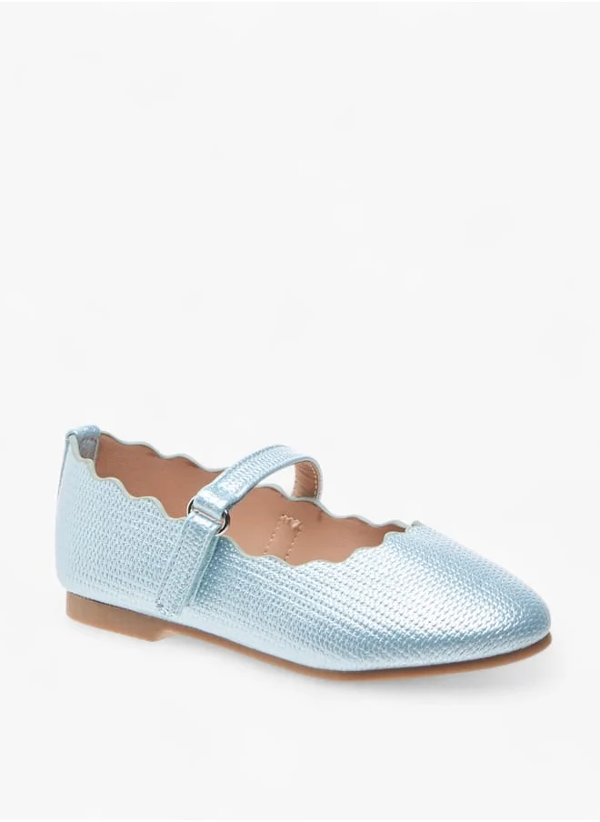 جونيورز Girls Scallop Detail Ballerina Shoes With Hook And Loop Closure