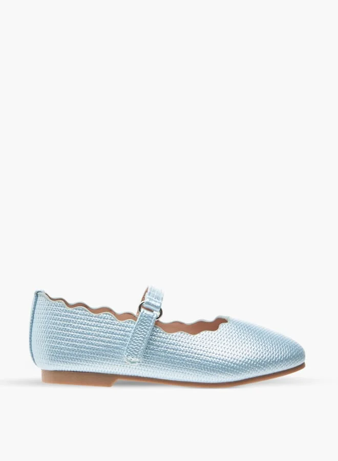JUNIORS Girls Scallop Detail Ballerina Shoes With Hook And Loop Closure