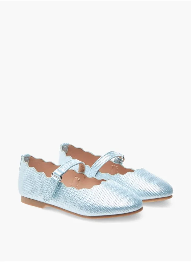 جونيورز Girls Scallop Detail Ballerina Shoes With Hook And Loop Closure