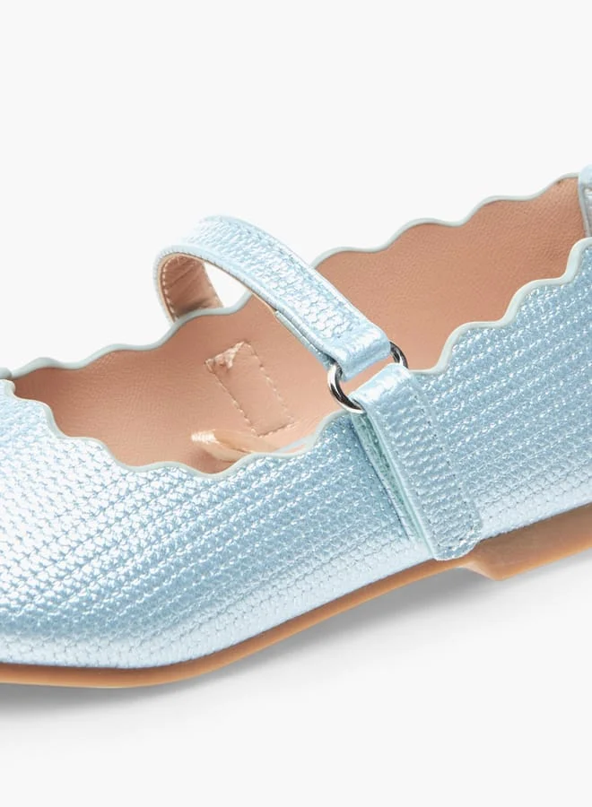 JUNIORS Girls Scallop Detail Ballerina Shoes With Hook And Loop Closure