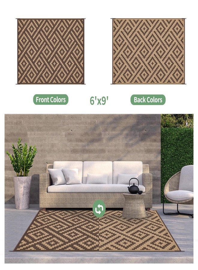 GENIMO سجادة خارجية من جينيمو، مقاس 6 × 9 أقدام، مصنوعة من القش البلاستيكي، قابلة للعكس، خفيفة الوزن ومقاومة للماء، مناسبة للتخييم في المركبات الترفيهية، الشرفة، السطح، الفناء الخلفي، النزهات، لون بني وقهوة - Image 3