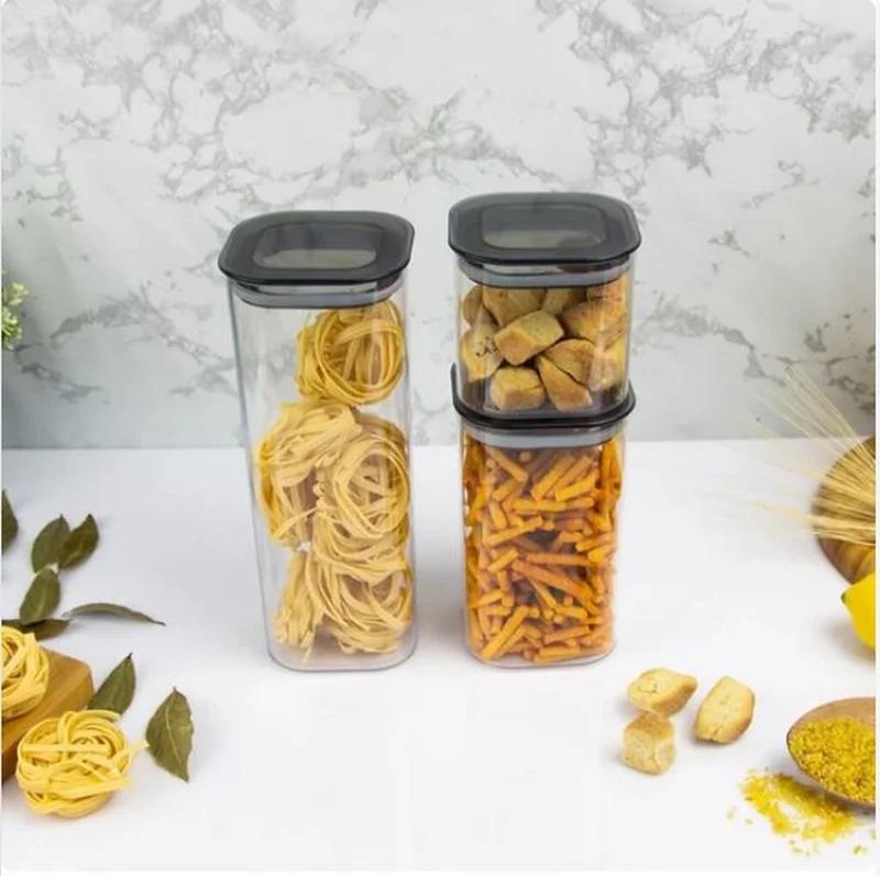 Hane216 Set of 3 Vacuumed Square Food Storage Containers with Leakproof Lids