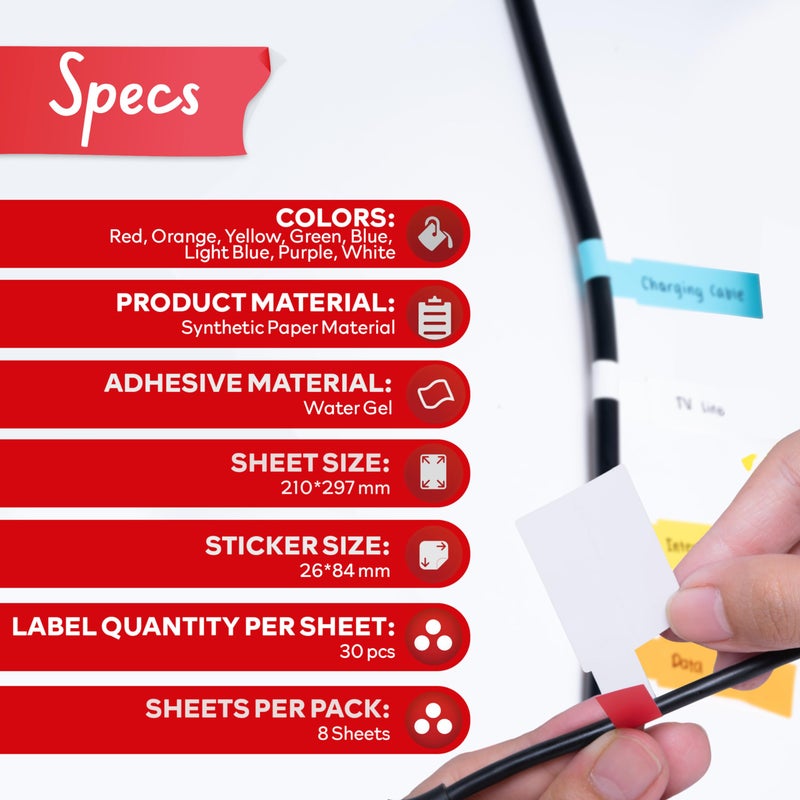 XFasten Cable Labels Tags for Cable Management 240 pcs Waterproof Cord Labels for Electronics 8 Colors Easy to Write On and Smudge-Resistant for Ethernet Cord, Charger, Audio Wires - Image 2