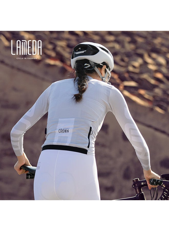 Lampada Lanpada Women's Long-sleeve Cycling Jersey, Spring And Summer Sun Protection, Breathable, Quick-drying Cycling Top, Milk White And Gray, XL - Image 2