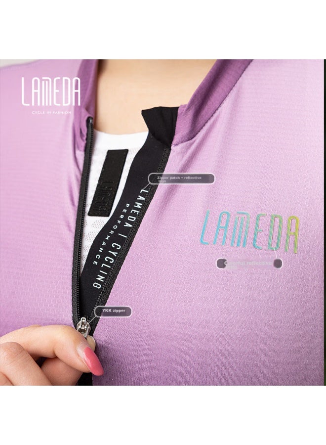 Lampada Lanpada Women's Long-sleeve Cycling Jersey, Spring And Summer Sun Protection, Breathable, Quick-drying Cycling Top, Milk White And Gray, XL - Image 3