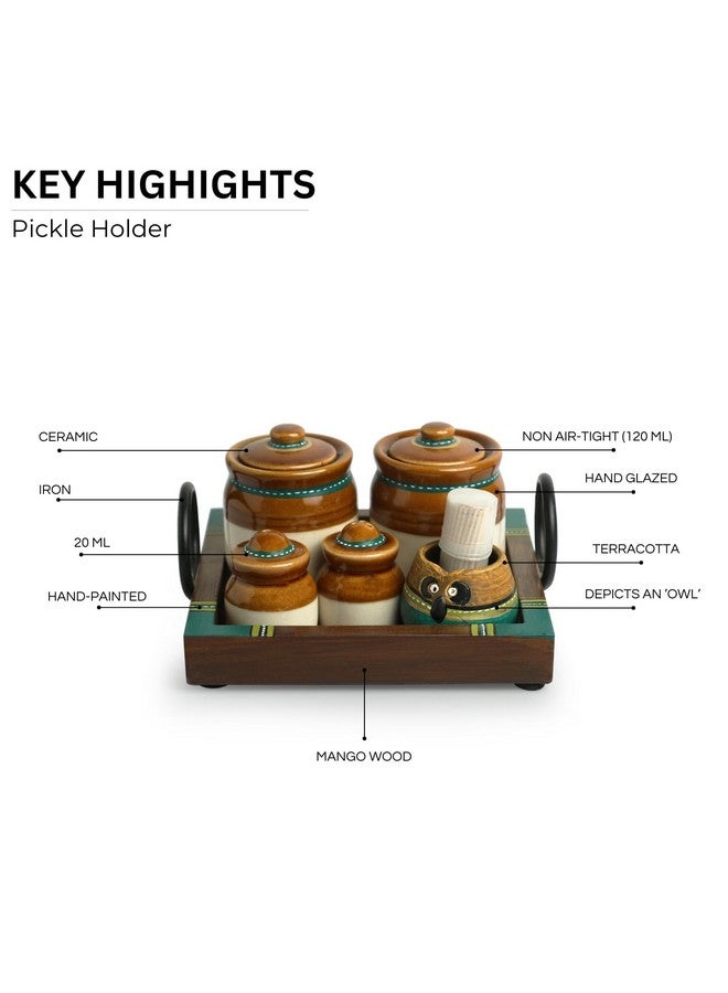 ExclusiveLane مجموعة جرار السيراميك متعددة الأغراض 'أولد مارتابان' للمخللات والصلصات مع مجموعة من هزازات الملح والفلفل وصينية (غير محكمة الإغلاق، 120 و 20 مل) | حامل مخللات مطلي يدويًا لمجموعة تخزين المطبخ - Image 4