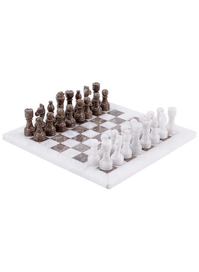 RADICALn طقم شطرنج راديكالن من الرخام 12 بوصة أبيض ورمادي محلي الصنع - لعبة لوحية للشطرنج للبالغين - ألعاب للاعبين 2 للبالغين - 1 لوحة شطرنج و 32 قطعة شطرنج - لعبة شطرنج - Image 1