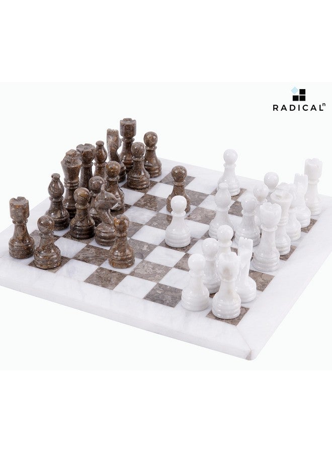 RADICALn طقم شطرنج راديكالن من الرخام 12 بوصة أبيض ورمادي محلي الصنع - لعبة لوحية للشطرنج للبالغين - ألعاب للاعبين 2 للبالغين - 1 لوحة شطرنج و 32 قطعة شطرنج - لعبة شطرنج - Image 2