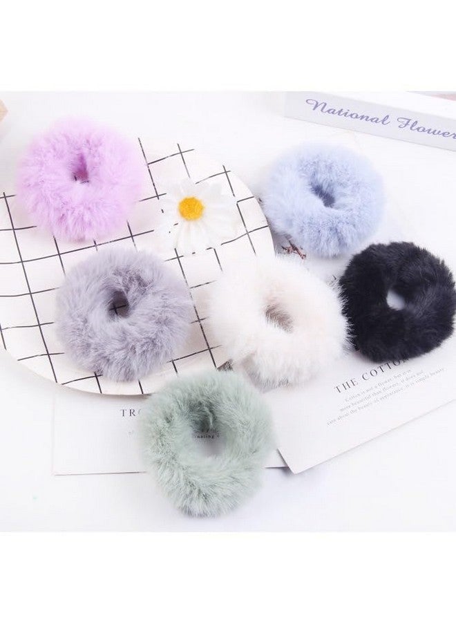 DORMITORRY12 Pcs Soft Fur Hair Scrunchies - Multicolor Rabbit Elastic Hair Bands for Girls & Women, Fluffy Ponytail Holders, Cute Bobbles Hair Ties, Stylish Accessories for All Hairstyles. - Image 1