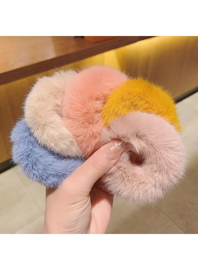 DORMITORRY12 Pcs Soft Fur Hair Scrunchies - Multicolor Rabbit Elastic Hair Bands for Girls & Women, Fluffy Ponytail Holders, Cute Bobbles Hair Ties, Stylish Accessories for All Hairstyles. - Image 2