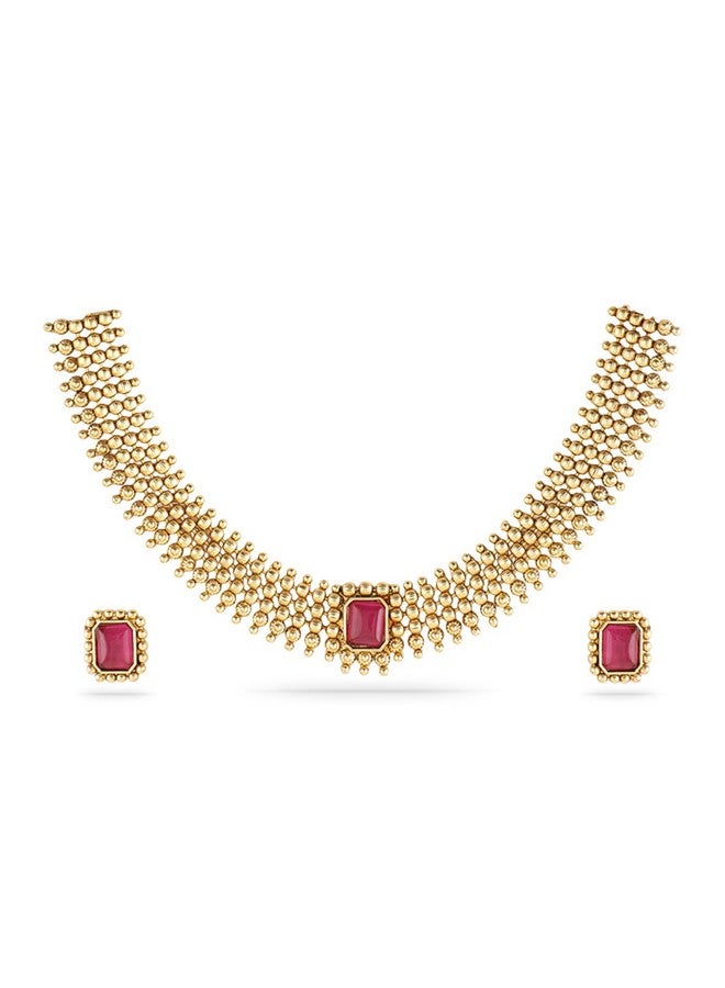 Rubans Women's 22K Gold-Plated Ruby Stone Studded Choker Necklace Set With Gold Beads - Image 1