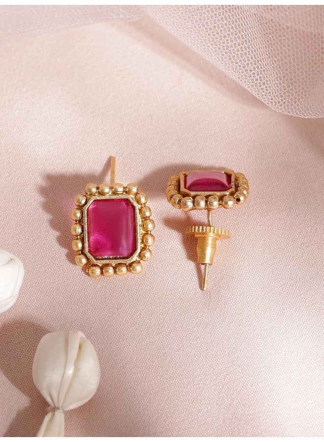 Rubans Women's 22K Gold-Plated Ruby Stone Studded Choker Necklace Set With Gold Beads - Image 3