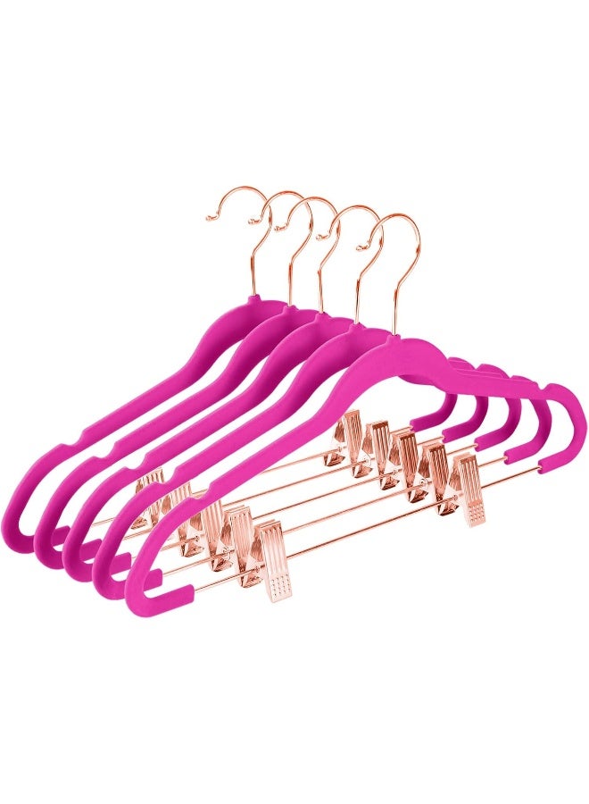 MIZGI MIZGI Premium Velvet Pants Hangers with Clips (Pack of 20) Slim Skirt Hangers- Non Slip Felt Outfit Dress Hangers Pink - Copper/Rose Gold Hooks,Space Saving Shirt Clothes Hangers, One Size - Image 1