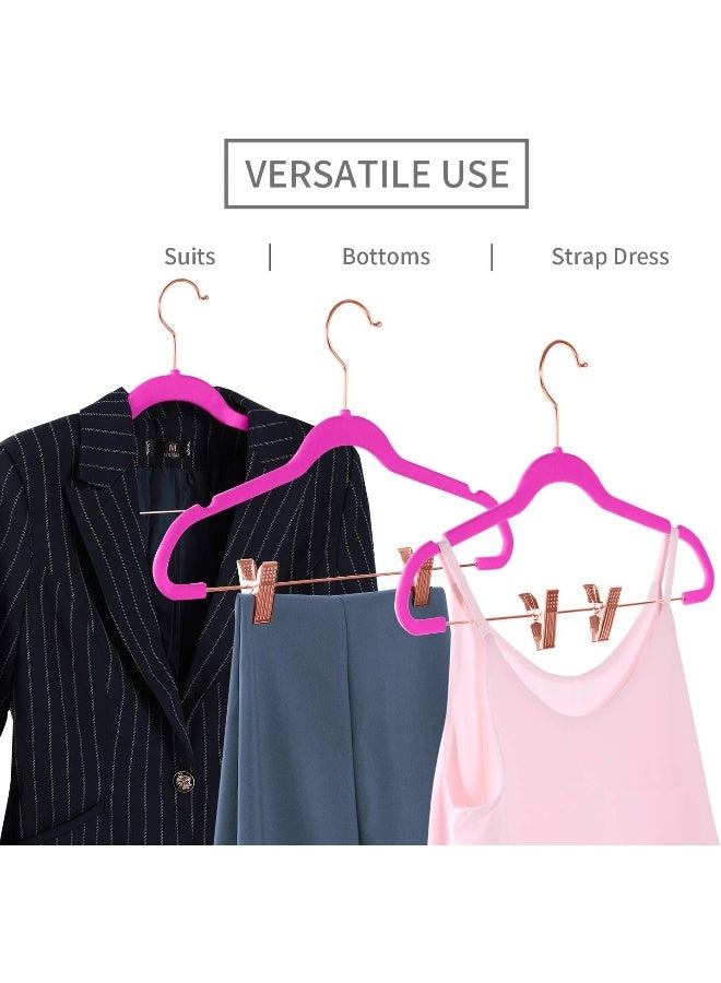 MIZGI MIZGI Premium Velvet Pants Hangers with Clips (Pack of 20) Slim Skirt Hangers- Non Slip Felt Outfit Dress Hangers Pink - Copper/Rose Gold Hooks,Space Saving Shirt Clothes Hangers, One Size - Image 4