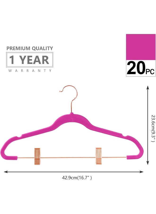 MIZGI MIZGI Premium Velvet Pants Hangers with Clips (Pack of 20) Slim Skirt Hangers- Non Slip Felt Outfit Dress Hangers Pink - Copper/Rose Gold Hooks,Space Saving Shirt Clothes Hangers, One Size - Image 2