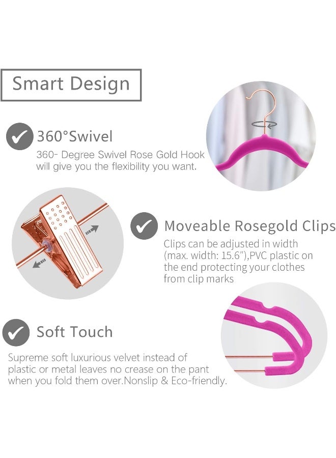 MIZGI MIZGI Premium Velvet Pants Hangers with Clips (Pack of 20) Slim Skirt Hangers- Non Slip Felt Outfit Dress Hangers Pink - Copper/Rose Gold Hooks,Space Saving Shirt Clothes Hangers, One Size - Image 3