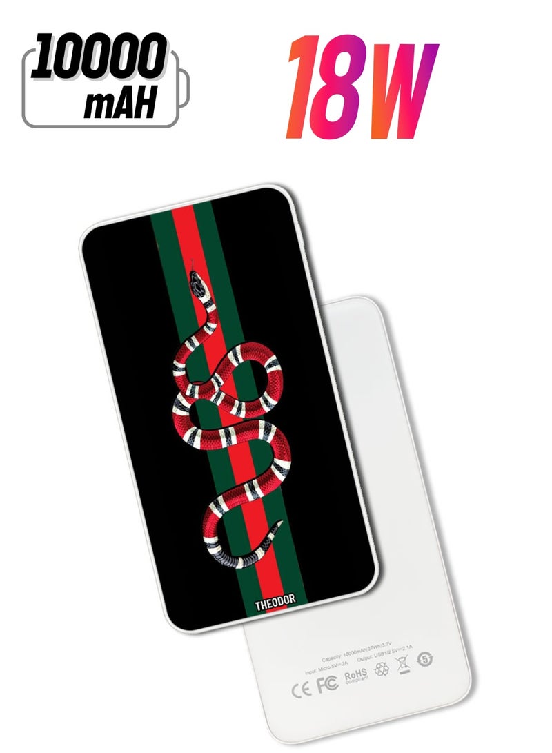 Theodor 10,000 mAh Super Fast Charging Ultra Compact Power Bank with Quick Charge & Power Delivery, Portable Charger For iPhone and Android Snake - Image 1