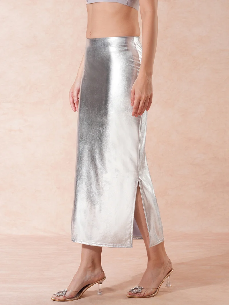 globus Women Mid-Rise Side Slit Pencil Midi Skirt