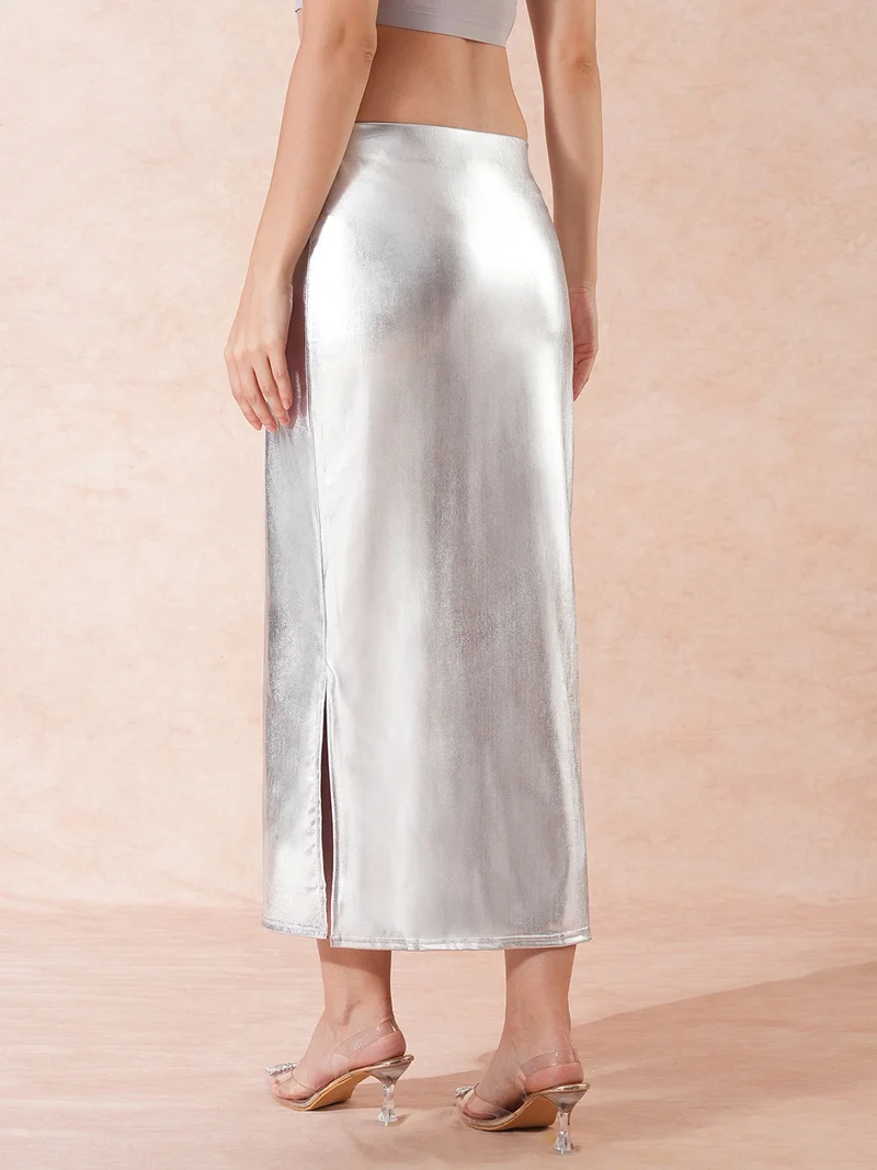 globus Women Mid-Rise Side Slit Pencil Midi Skirt