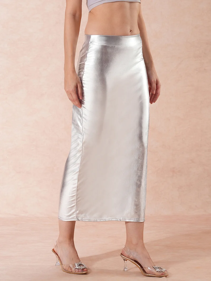 globus Women Mid-Rise Side Slit Pencil Midi Skirt