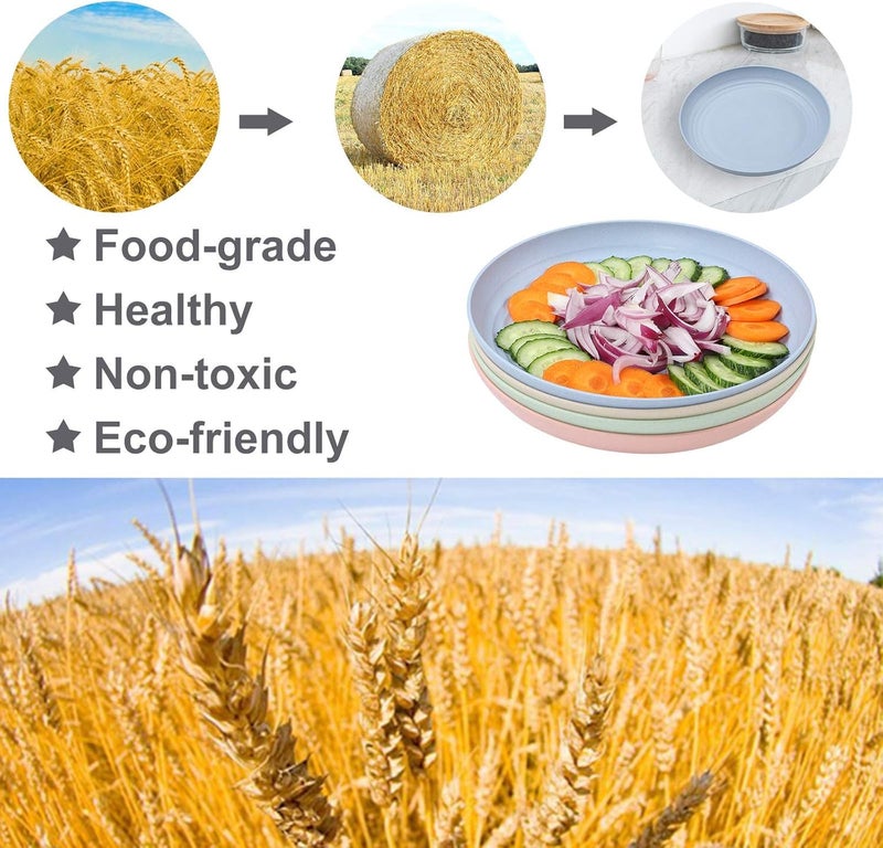 HEXONIQ® Lightweight Unbreakable Wheat Straw Plates - 8.8'' Large Dinner Plates - Non-Toxic Healthy Eco-Friendly Microwave Safe - Degradable Dessert Dishes Salad Fruit Snack Plates, Pack of 8 - Image 2