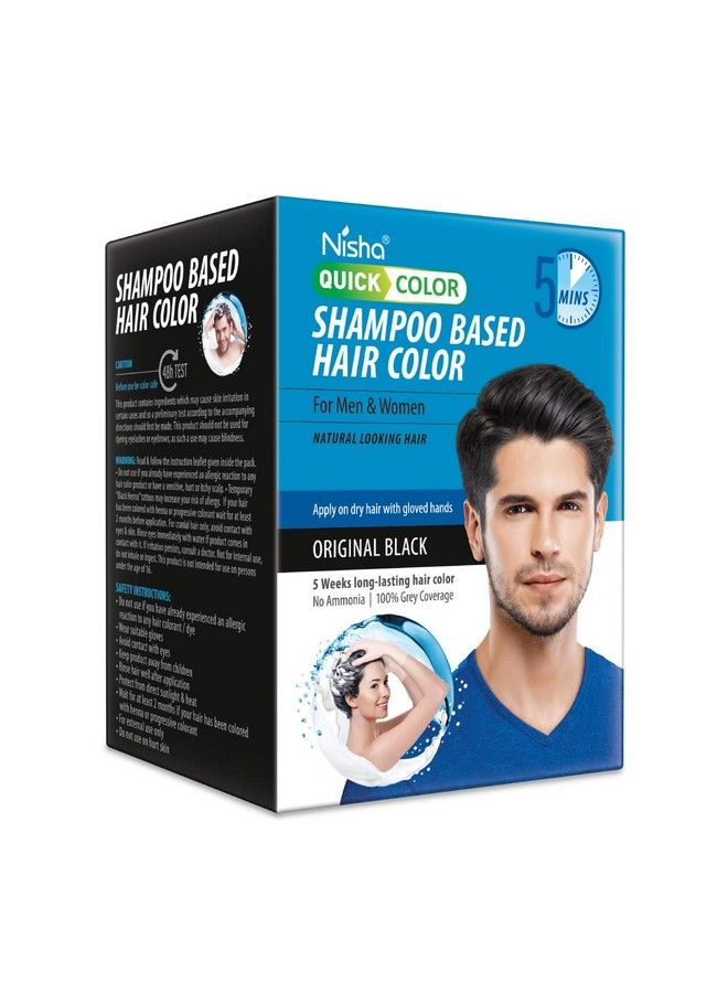 Nisha Quick 5 Minutes Hair Color Shampoo Black ; 5 Weeks Long Lasting Shampoo Hair Colour For Women And Men (20Ml Pouch Pack Of 10 Original Black)  - Image 1