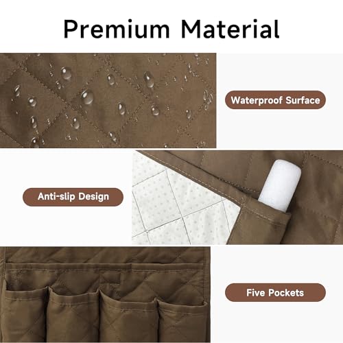 MEHIDFY Sofa Armrest Caddy, Waterproof Bedside Storage Organizer, Non Slip Armchair Pockets, Remote Control Holder for Couch, Handy Pouches with 6 Pockets for TV Remote, Phone, Magazine(Brown) - Image 2