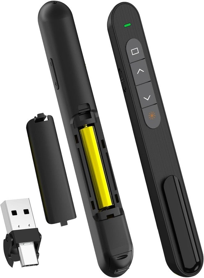 Rts USB/Type-C 2 in 1 Pointer Presentation Clicker for PPT PowerPoint Clicker, Hyperlink Volume Control Wireless Presenter, RF 2.4GHz USB Presentation Remote Control for Keynote/PPT/Mac/PC/Laptop - Image 1