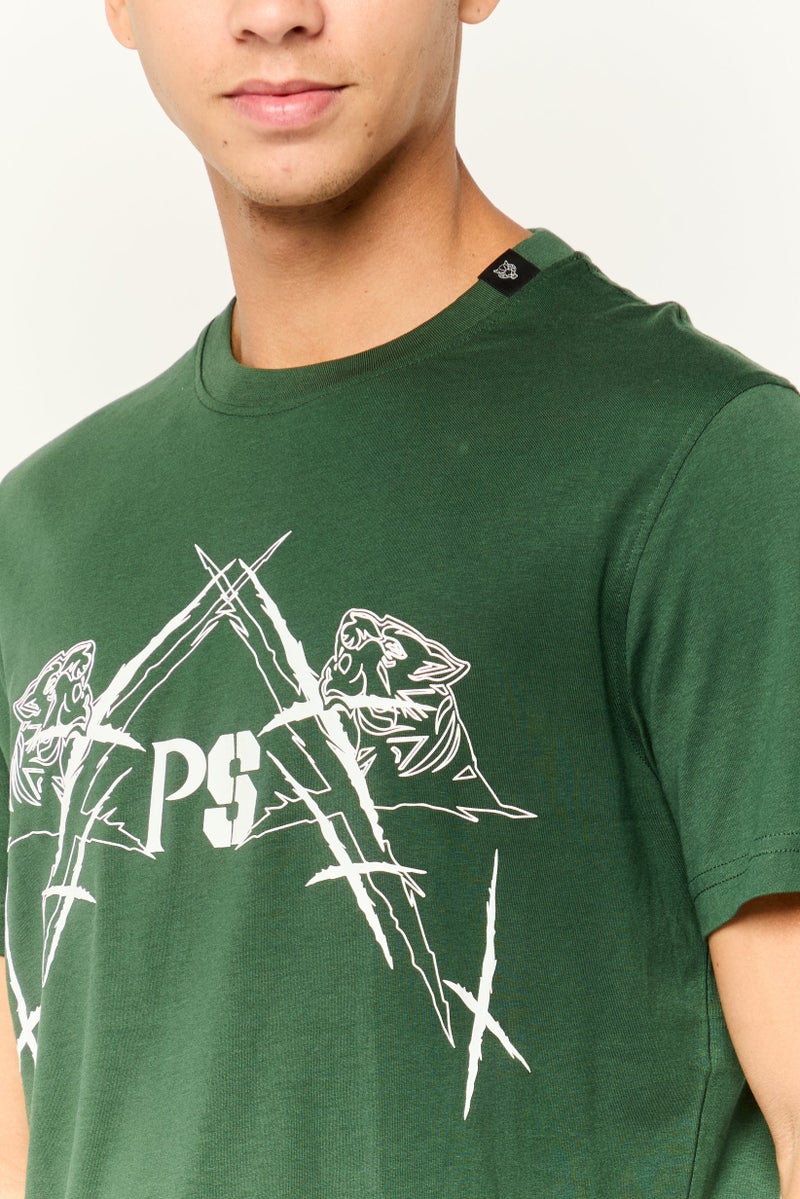 PHILIPP PLEIN تي شيرت رياضي للرجال بأكمام قصيرة، خارجي، أخضر - Image 3