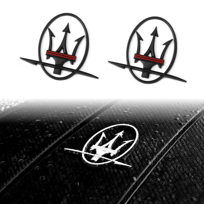 ARKOSKNIGHT 2PC Side Door Trident Logo Emblem Stickers3D Rear Window Badge Compatible with QvattroporteGhiblii Series AccessoriesBlack Red
