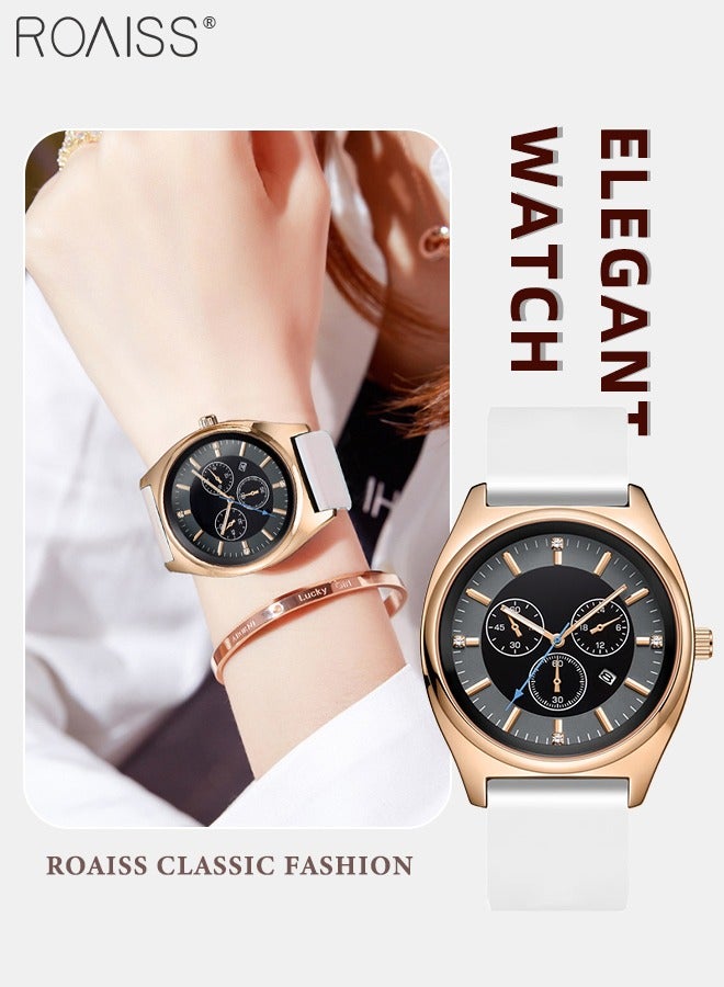 roaiss Women's Silicone Strap Quartz Watch, Analog Display Round Dial with Decorative Sub-dials, Waterproof Luminous Luxurious Wristwatch as Gift for Ladies - Image 1