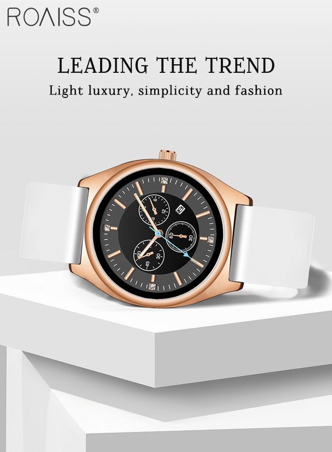 roaiss Women's Silicone Strap Quartz Watch, Analog Display Round Dial with Decorative Sub-dials, Waterproof Luminous Luxurious Wristwatch as Gift for Ladies - Image 3