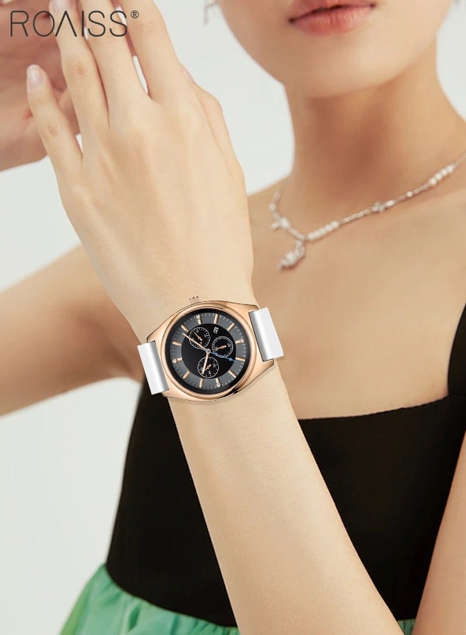 roaiss Women's Silicone Strap Quartz Watch, Analog Display Round Dial with Decorative Sub-dials, Waterproof Luminous Luxurious Wristwatch as Gift for Ladies - Image 2