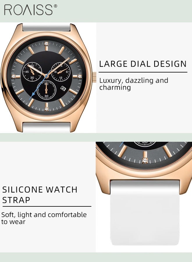 roaiss Women's Silicone Strap Quartz Watch, Analog Display Round Dial with Decorative Sub-dials, Waterproof Luminous Luxurious Wristwatch as Gift for Ladies - Image 5