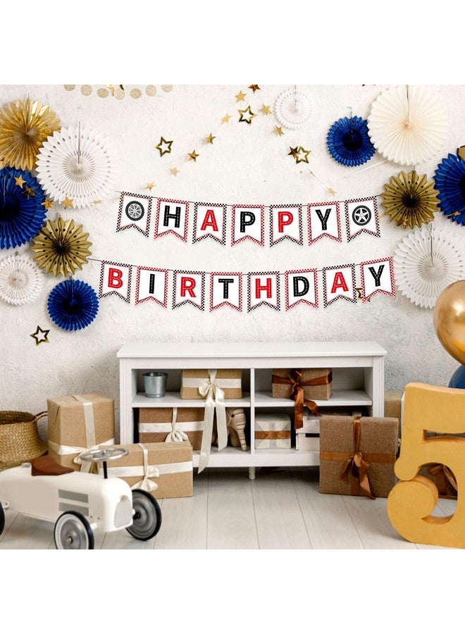 PEUTIER Race Car Happy Birthday Banner, Racing Theme Birthday Banner Checkered Happy Birthday Banner Car Theme Garlands Banners for Birthday Party Decorations Supplies  - Image 4