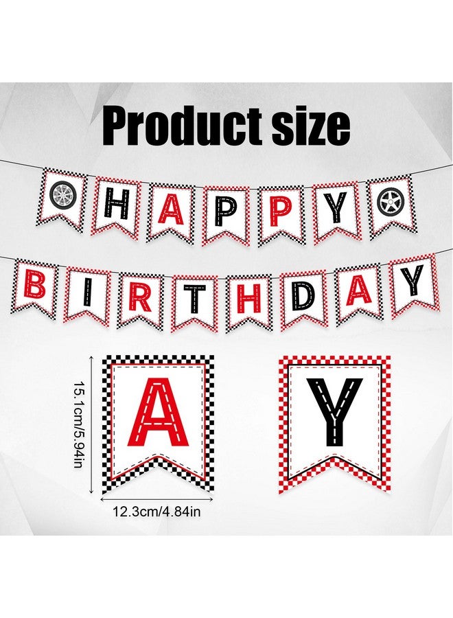 PEUTIER Race Car Happy Birthday Banner, Racing Theme Birthday Banner Checkered Happy Birthday Banner Car Theme Garlands Banners for Birthday Party Decorations Supplies  - Image 2