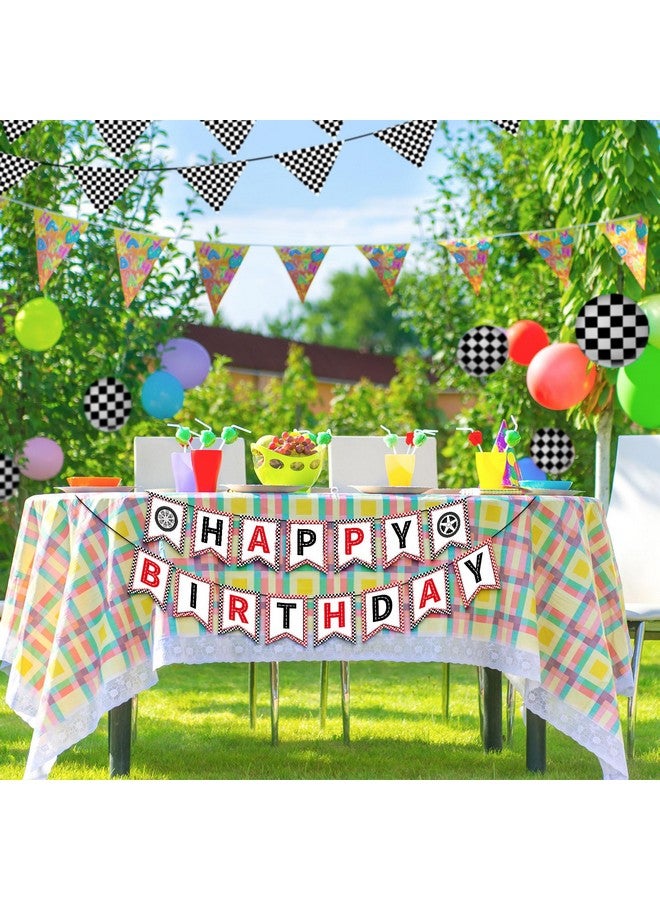 PEUTIER Race Car Happy Birthday Banner, Racing Theme Birthday Banner Checkered Happy Birthday Banner Car Theme Garlands Banners for Birthday Party Decorations Supplies  - Image 5