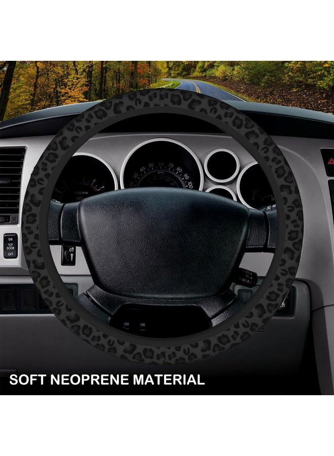 KARREAL Black Leopard Print Steering Wheel Cover & 2 Pcs Ceramic Absorbent Cupholder Coasters, Car Accessories Decorations for Women, Fit 14.5-15 Inch Auto, Suvs, Truck - Image 3