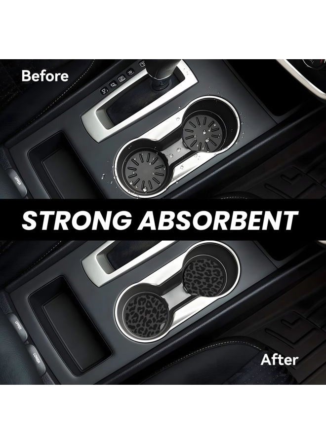 KARREAL Black Leopard Print Steering Wheel Cover & 2 Pcs Ceramic Absorbent Cupholder Coasters, Car Accessories Decorations for Women, Fit 14.5-15 Inch Auto, Suvs, Truck - Image 5