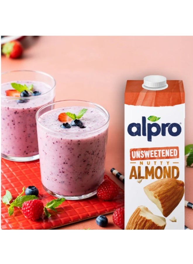 Alpro Almond Unsweetened Drink, Pack of 8 x 1L, 100% Plant Based And Dairy Free, Suitable For Vegans, Naturally Free From Lactose, Rich In Nutrients