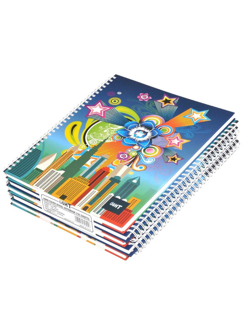 FIS LIGHT Pack of 5  Spiral Hard Cover Notebook, Single Line , 10X8 Inches (25.4 X 20.32 Cm) 100 Sheets -LINBS1081608 - Image 1