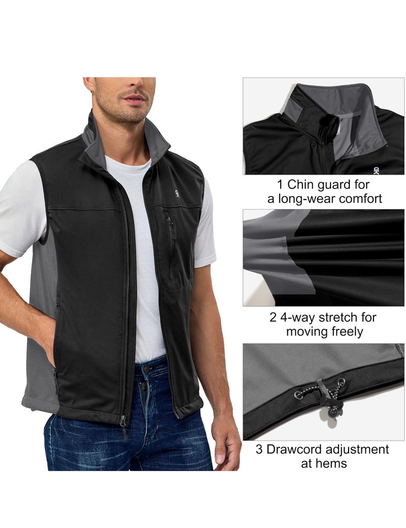 Little Donkey Andy Men's Softshell Vest, Lightweight Golf Vest Windproof Sleeveless Cycling Jacket for Running, Hiking (Black XL) - Image 4