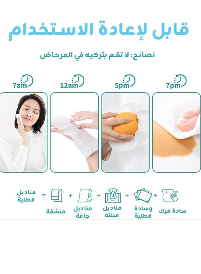 هيبوبي 12 عبوة من مناديل الوجه القابلة للتصرف 1200 قطعة، مناديل قطنية ناعمة جافة للنساء، مناديل تنظيف بسيطة للاستخدام الجاف والرطب، للاستخدام المحمول للبشرة الحساسة والأطفال ومزيل المكياج والعناية الشخصية. - Image 3