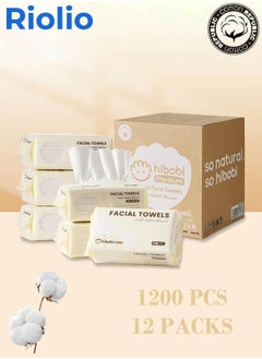 Riolio 12 Pack 1200pcs Disposable Face Towel, Cotton Tissue Soft Dry Wipes for Women, Simple Cleaning Facial Tissues Dry Wet Dual Portable Use for Sensitive Skin & Baby & Makeup Remover & Personal Care  - Image 1