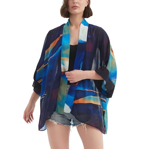 Max Hsuan Women's Loose Print Sheer Chiffon Kimono Beach Swim Cover up Cardigan Capes Blouse Tops - Image 1