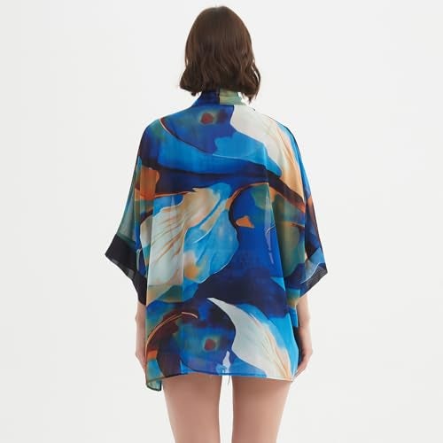 Max Hsuan Women's Loose Print Sheer Chiffon Kimono Beach Swim Cover up Cardigan Capes Blouse Tops - Image 5