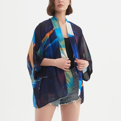 Max Hsuan Women's Loose Print Sheer Chiffon Kimono Beach Swim Cover up Cardigan Capes Blouse Tops - Image 2