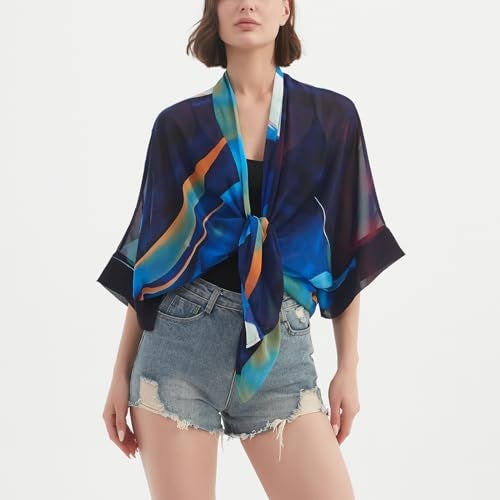 Max Hsuan Women's Loose Print Sheer Chiffon Kimono Beach Swim Cover up Cardigan Capes Blouse Tops - Image 4