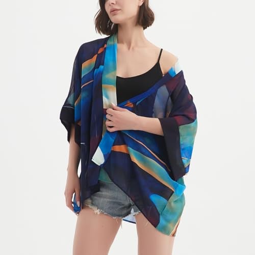Max Hsuan Women's Loose Print Sheer Chiffon Kimono Beach Swim Cover up Cardigan Capes Blouse Tops - Image 3